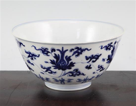 A Chinese blue and white lotus bowl, Kangxi six character mark and of the period (1662-1722), 16cm